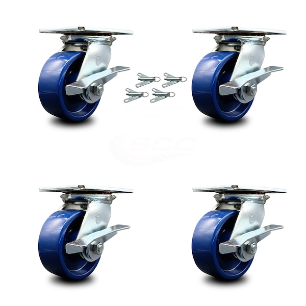 5 Inch Solid Poly Caster Set with Ball Bearings and Brakes/Swivel Locks SCC
